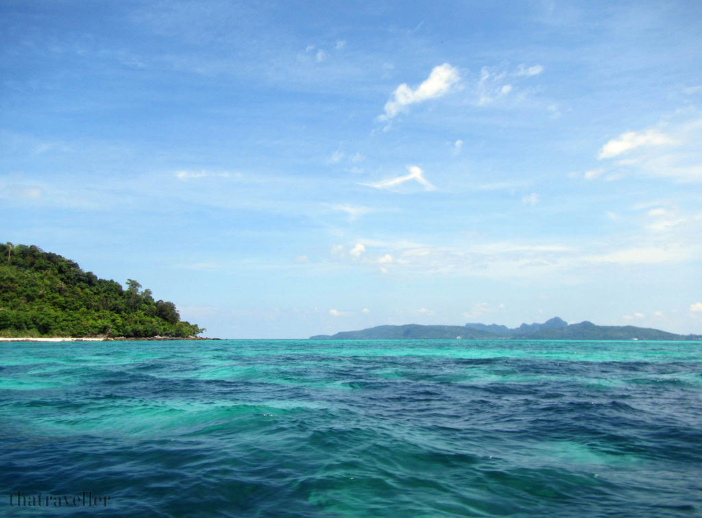 Bamboo Island (left) and Phi Phi Don (right) from Mosquito Island